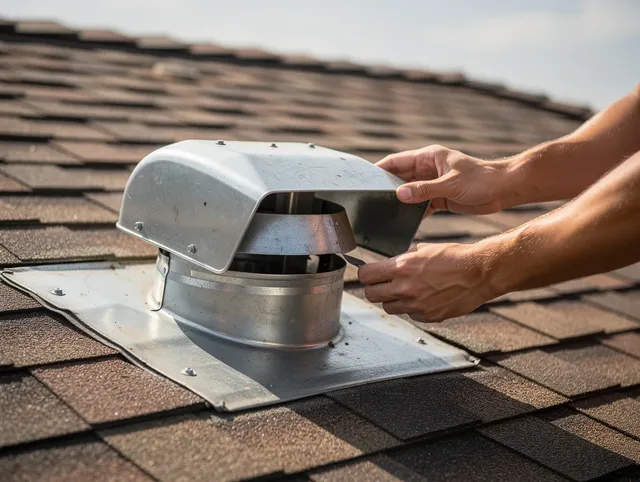 Whitman Dryer Vent Cleaning certified technician safely cleaning a roof-mounted dryer vent in Whitman