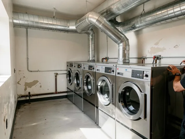 Whitman Dryer Vent Cleaning team performing large-scale commercial dryer vent cleaning in Whitman