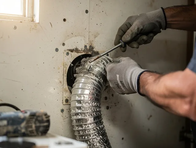 Whitman Dryer Vent Cleaning technician performing precise dryer vent hose installation in Whitman